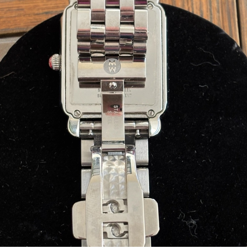 MICHELE Women's Deco II Blue Dial Bracelet w/Diamond Markers - Picture 6 of 10